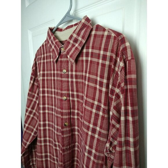 DOCKERS Men Red Blue Creme Plaid collared Long Sleeve Button dress Shirt Size L - Picture 2 of 13